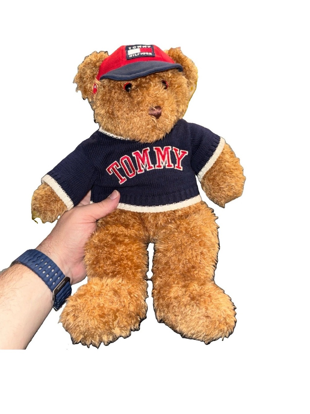 Tommy Hilfiger Brown Bear Plush with Navy Sweater and Red Cap